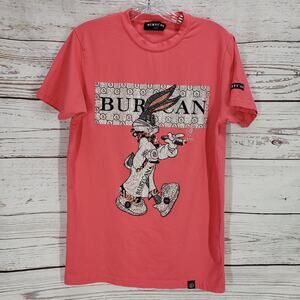 Burycan Paris Men's Pink Bug's Bunny Rhinestone Shirt Size Medium